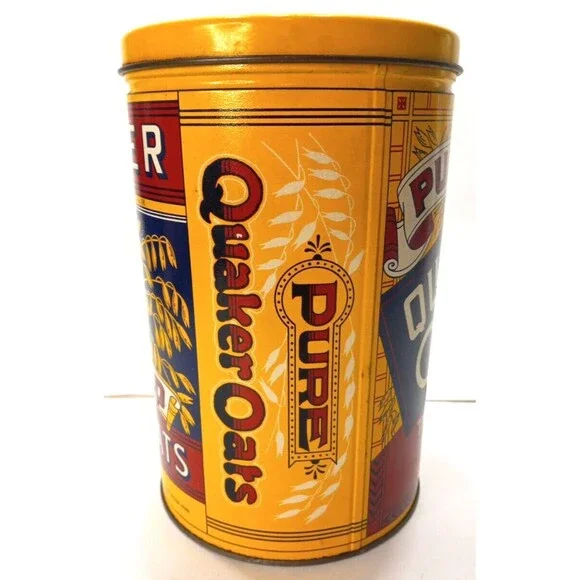 1984 Quaker Rolled White Oats Collectible Tin Canister Vintage 8 inches Tall - Picture 3 of 8